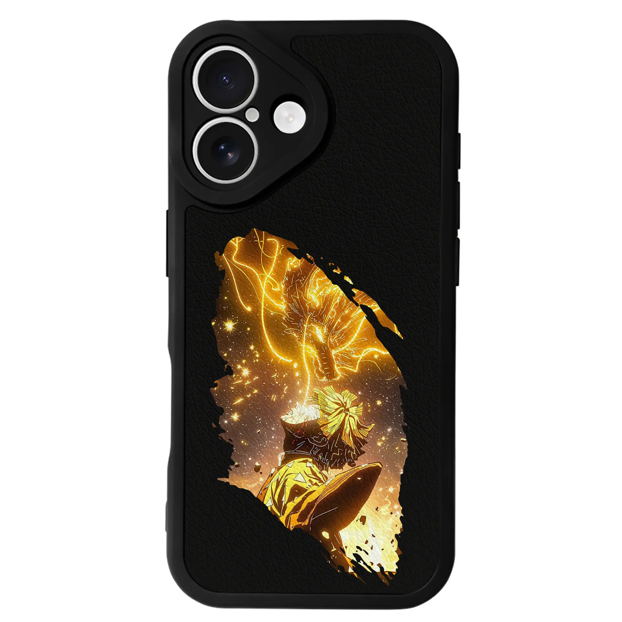 鬼滅の刃 グッズ,我妻 善逸 - IPhone 16シリーズ対応 ・ シリコンスマホケース ・ レザー調 ・ 高精度フィット ・ 耐衝撃 ・ ワイヤレス充電対応 ・ 精密カット